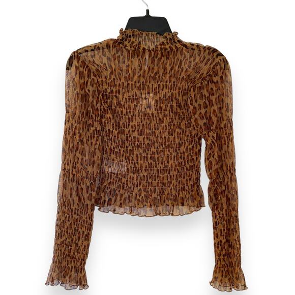 Free People Hello There Top Leopard Print Mesh Long Sleeve Ruched - Picture 8 of 14